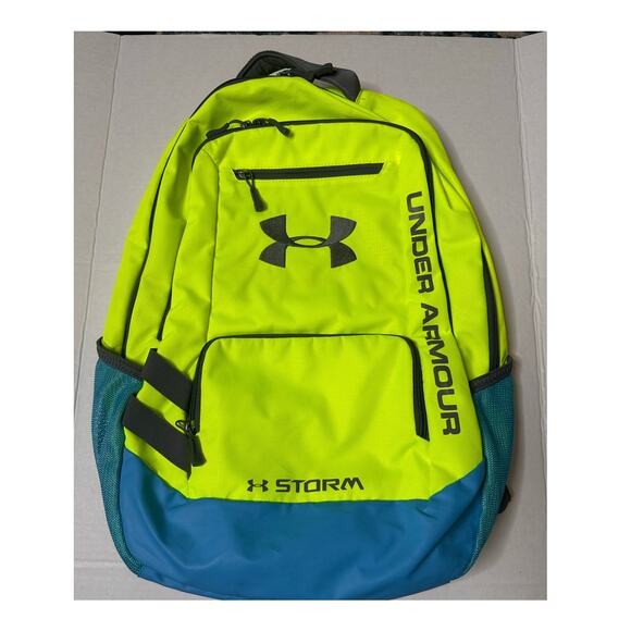 Under Armour X Storm Backpack Neon Yellow Blue Sport School Bag 19" x 15" - Picture 1 of 8